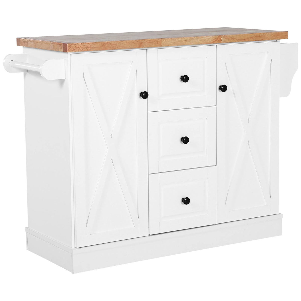 Portable Wooden Kitchen Island Cart with Drawers and Wheels White C143859