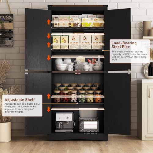71" Tall Kitchen Pantry Storage Cabinet with 4 Barn Doors M649