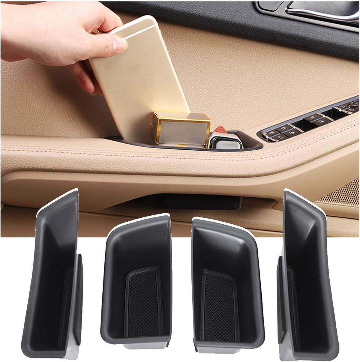 4 Packs Car Door Side Storage Box with ABS Black Materials Tray U6173