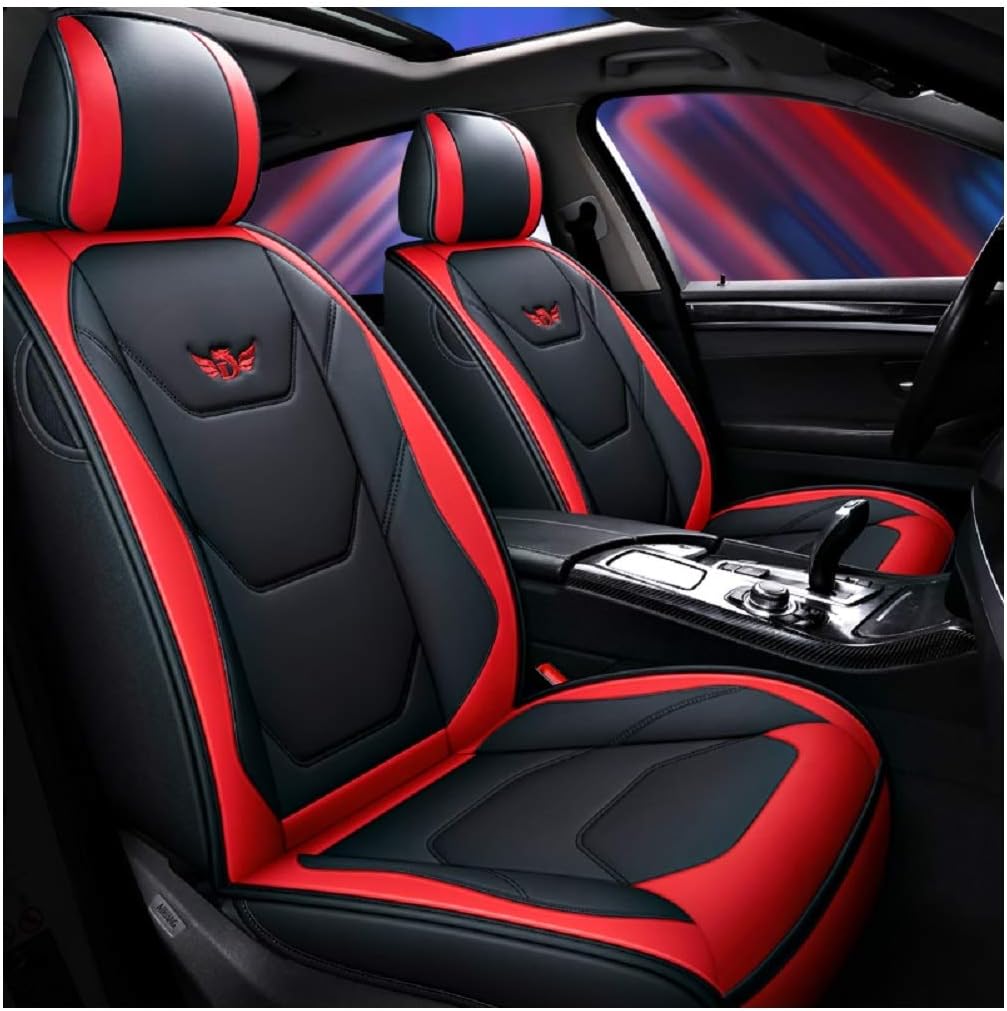 Sports Red PU Leather Car Seat Covers 5 Seats Full Set Y746