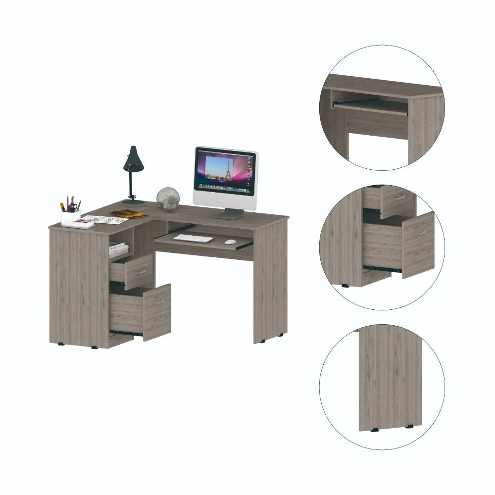 L-Shaped Desk with Keyboard Shelf Light Gray W1849