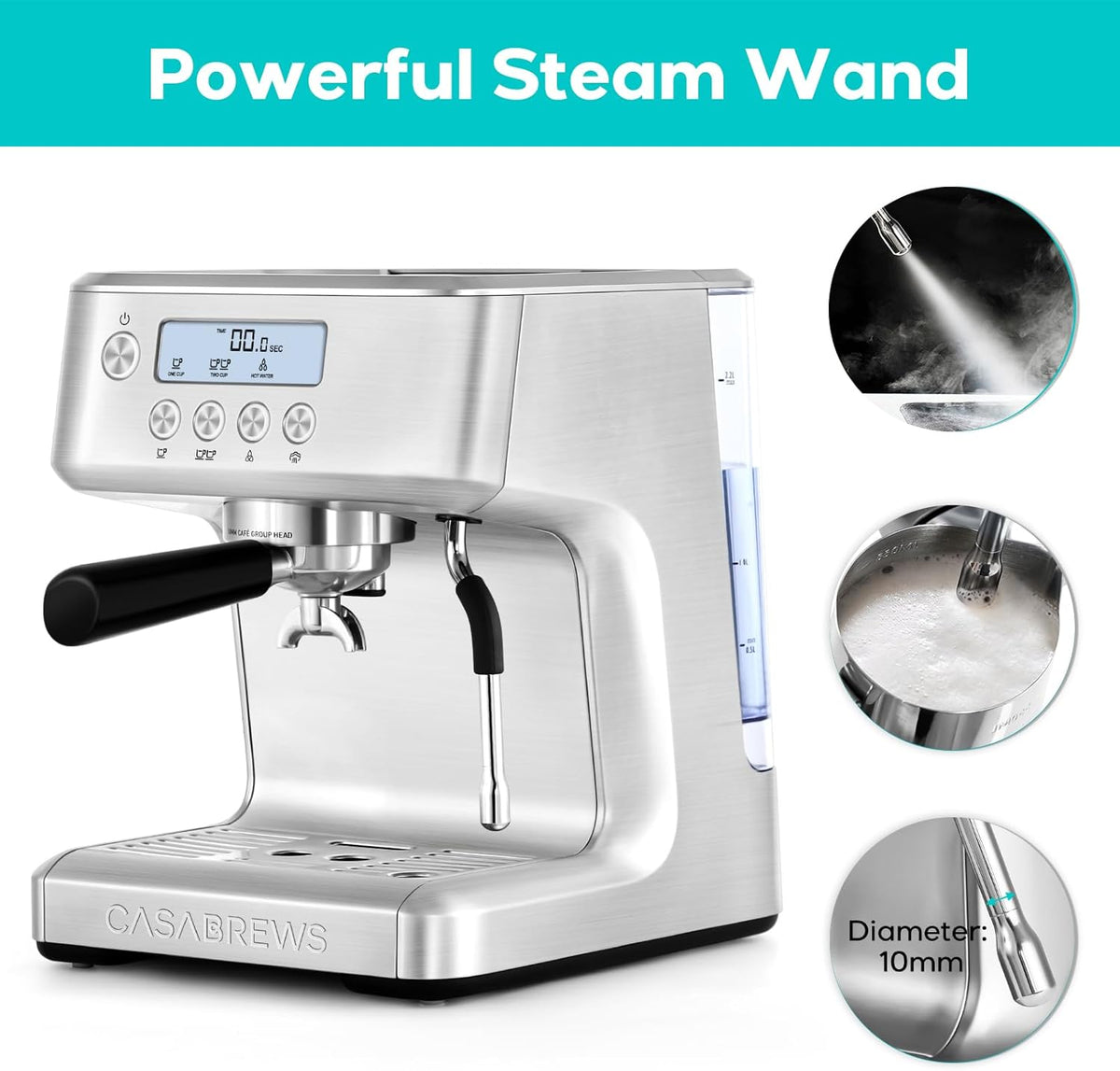 Espresso Machine with LCD Display and Milk Frother Steam Wand L8645