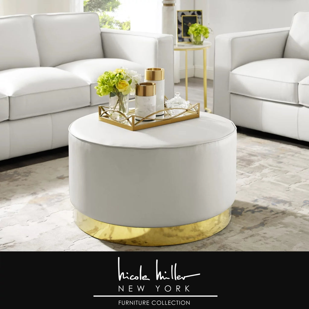 Leather or Velvet Cocktail Ottoman with Chrome or Gold Trim Base R870295