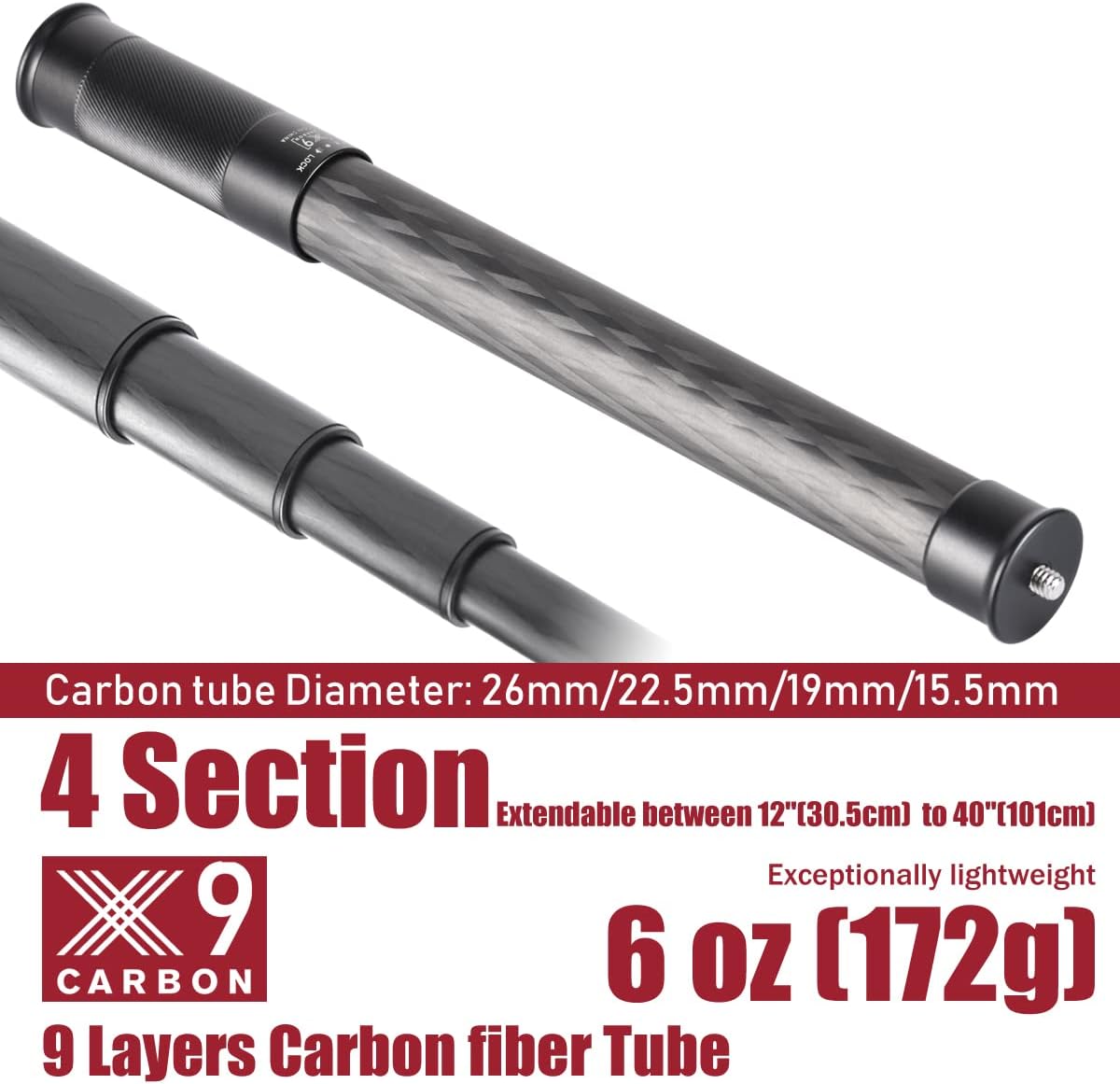 4 Section Carbon Fiber Extension Pole with 1/4 Screw Mount R71711