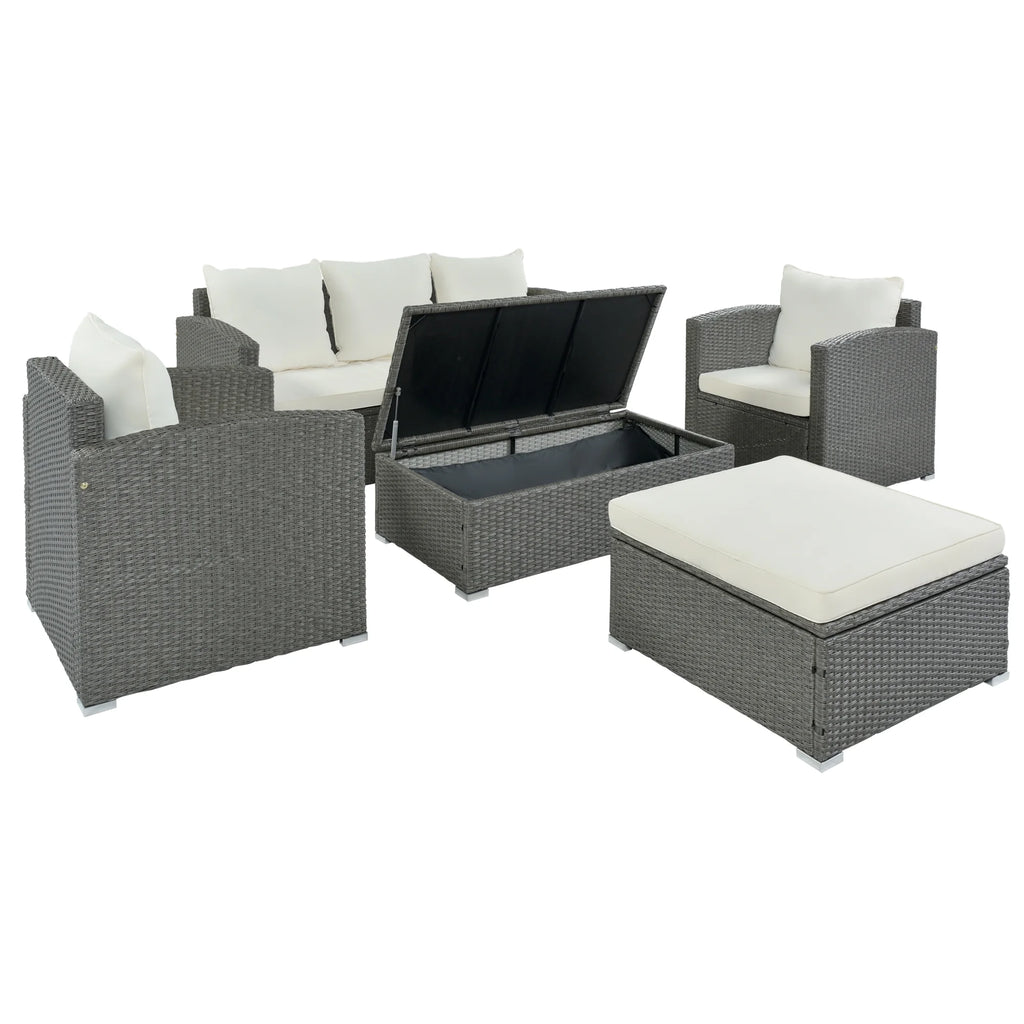 Gray Wicker Beige Cushion 5-Piece PE Rattan Sectional Sofa Set Z806708