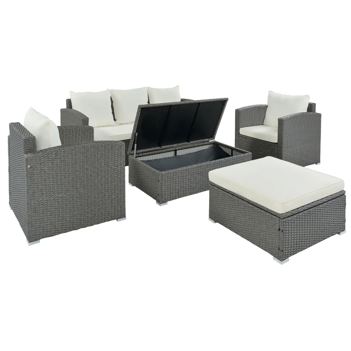 Gray Wicker Beige Cushion 5-Piece PE Rattan Sectional Sofa Set Z806708