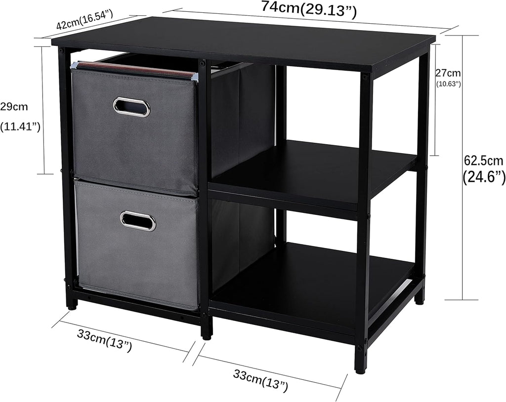 Black 2 Drawer Wooden Lateral File Cabinet with 2 Open Shelves V5949