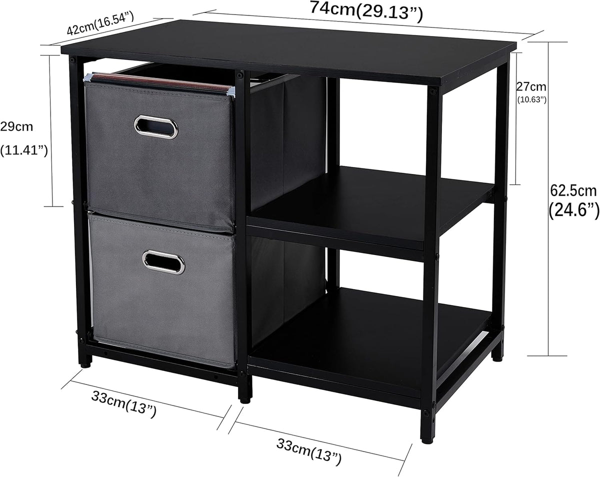 Black 2 Drawer Wooden Lateral File Cabinet with 2 Open Shelves V5949
