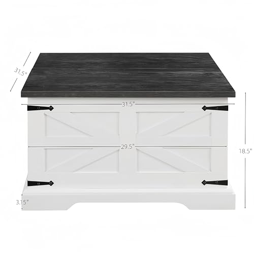 Farmhouse Lift Top Coffee Table, 31.5" Square Wood Center Table with Hidden Storage Compartment J2106