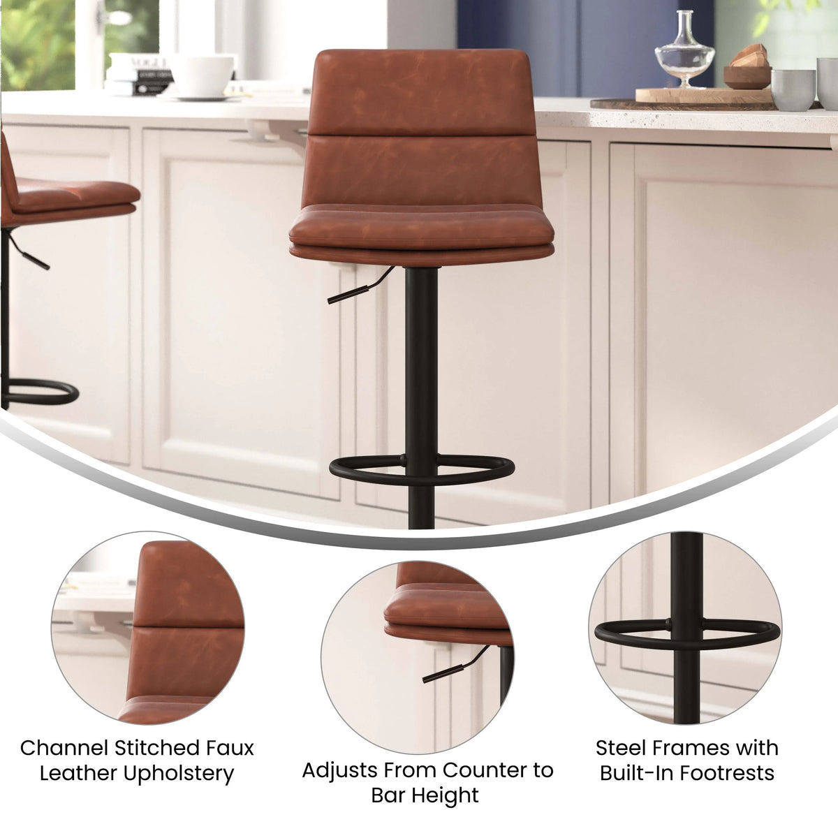Set of Two Faux Leather Swivel Stools with Foam Padding and Matte Black Steel Base S58311