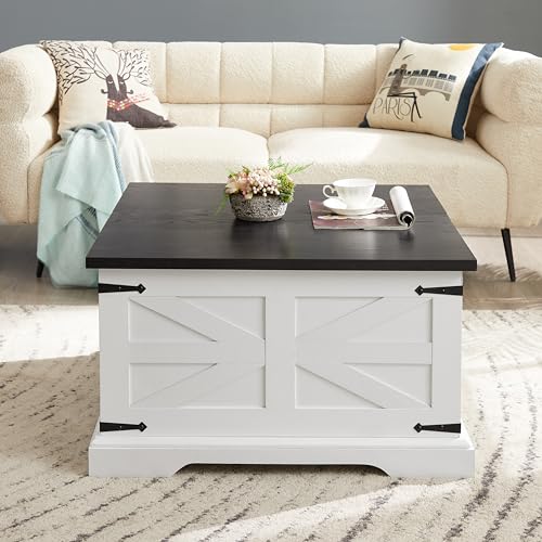 Farmhouse Lift Top Coffee Table, 31.5" Square Wood Center Table with Hidden Storage Compartment J2106