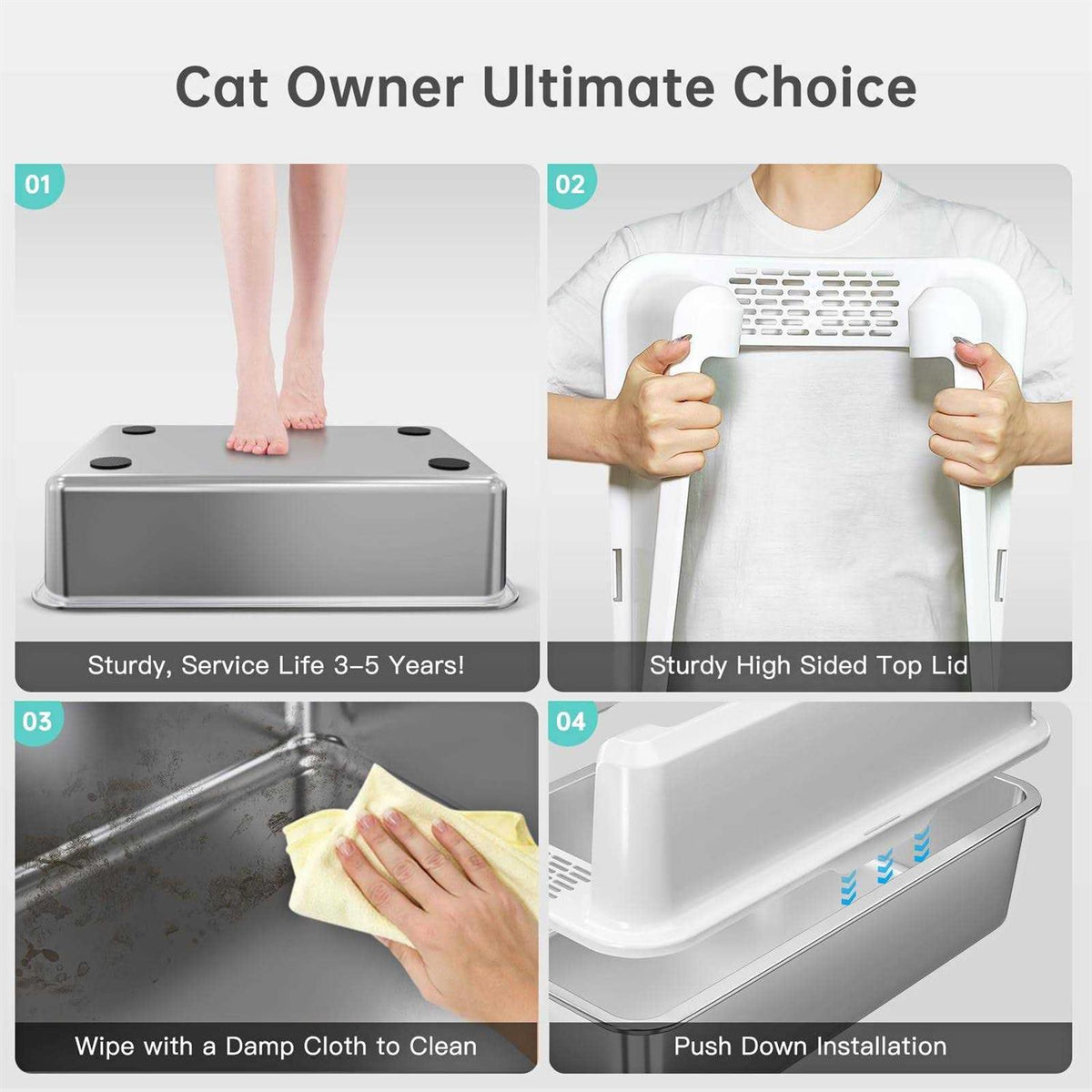 Stainless Steel Cat Litter Box with Lid XL E395954