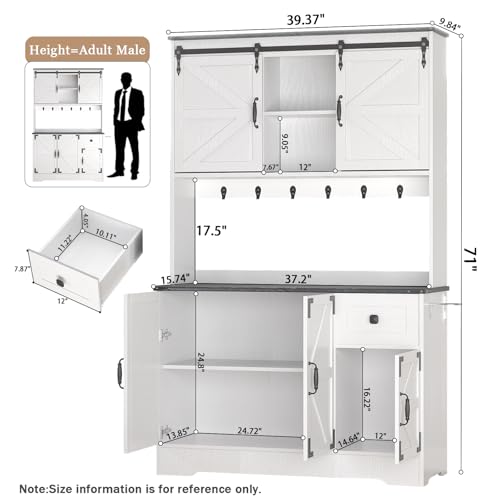 White Kitchen Pantry Cabinet with Charging Station and Microwave Stand C589164