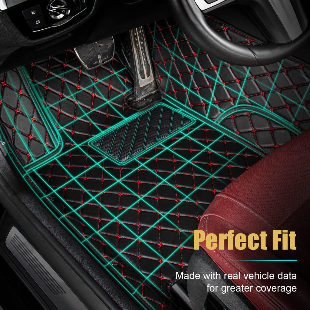 Leather Car Floor Mats 1st & 2nd Row Black N358