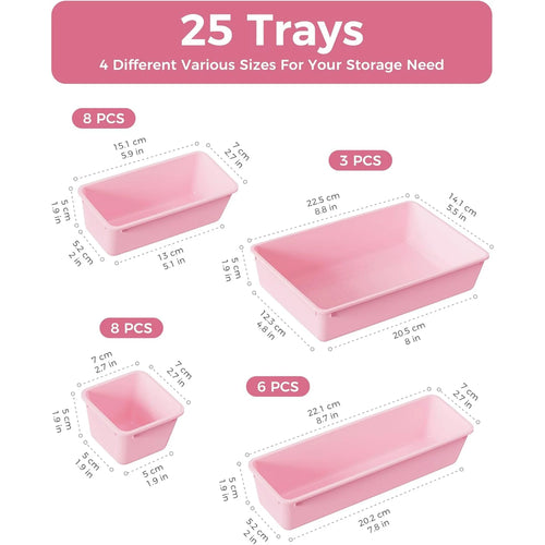 25 PCS Plastic Drawer Organizers Set, 4-Sizes (Pink) O70032