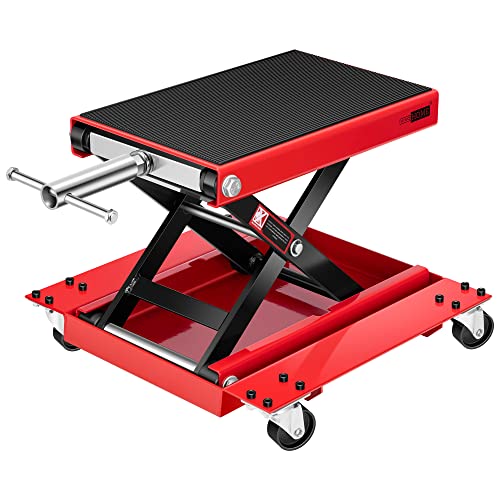 1100 Lbs Steel Wide Deck Motorcycle Lift Scissor Jack with Dolly and Hand Crank Black L43969