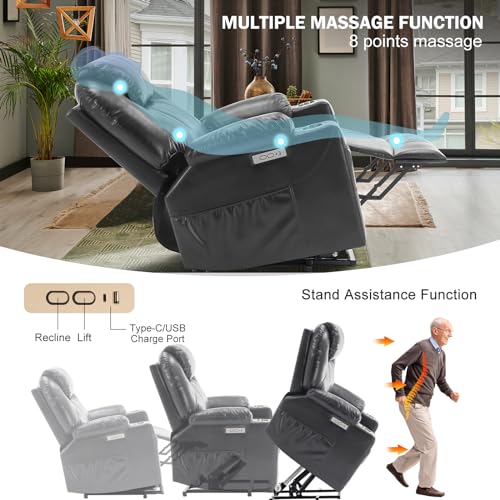 Grey PU Leather Power Lift Recliner Chair with Heat & Massage X1774