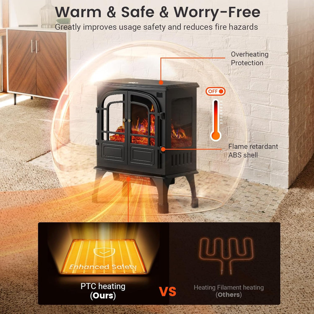 24'' Electric Fireplace Heater with Remote Control, 3D Realistic Flame, 750/1500W M525817