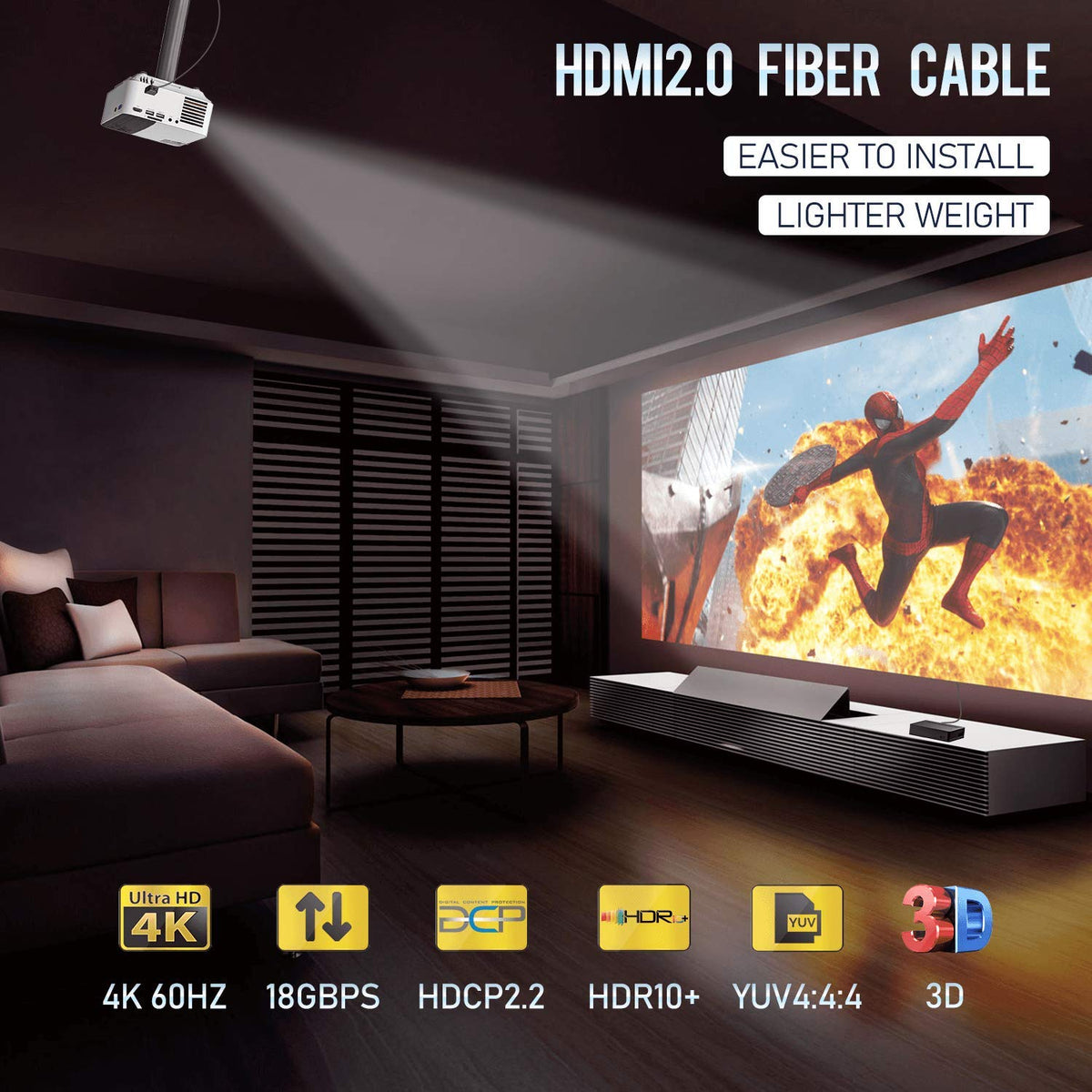 HDMI 2.0b Fiber Optic Cable 20ft 4K 60Hz 18Gbps Pack of 2 D80596