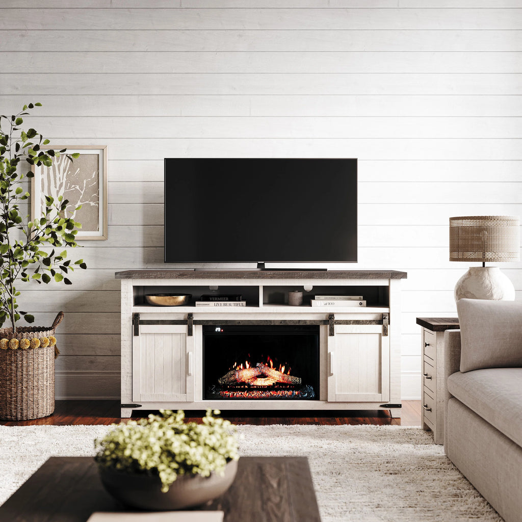 Solid Pine 64" TV Stand Console with Electric Fireplace R82381