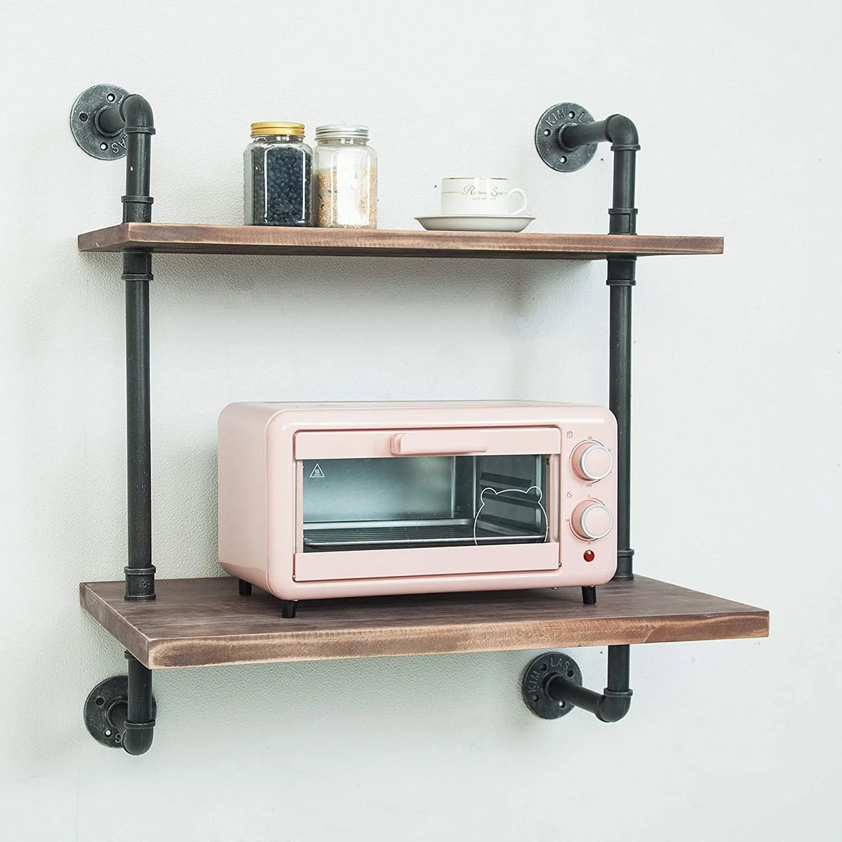Black Industrial Retro Wall Mount Iron Pipe Microwave Oven Shelf Stand G647