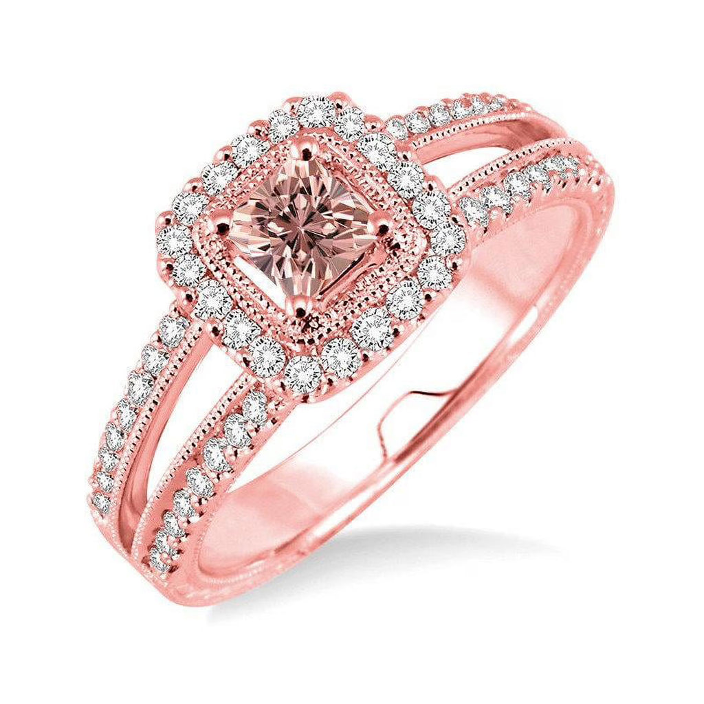 14K Rose Gold Morganite And Diamond Moissanite Engagement Ring T178