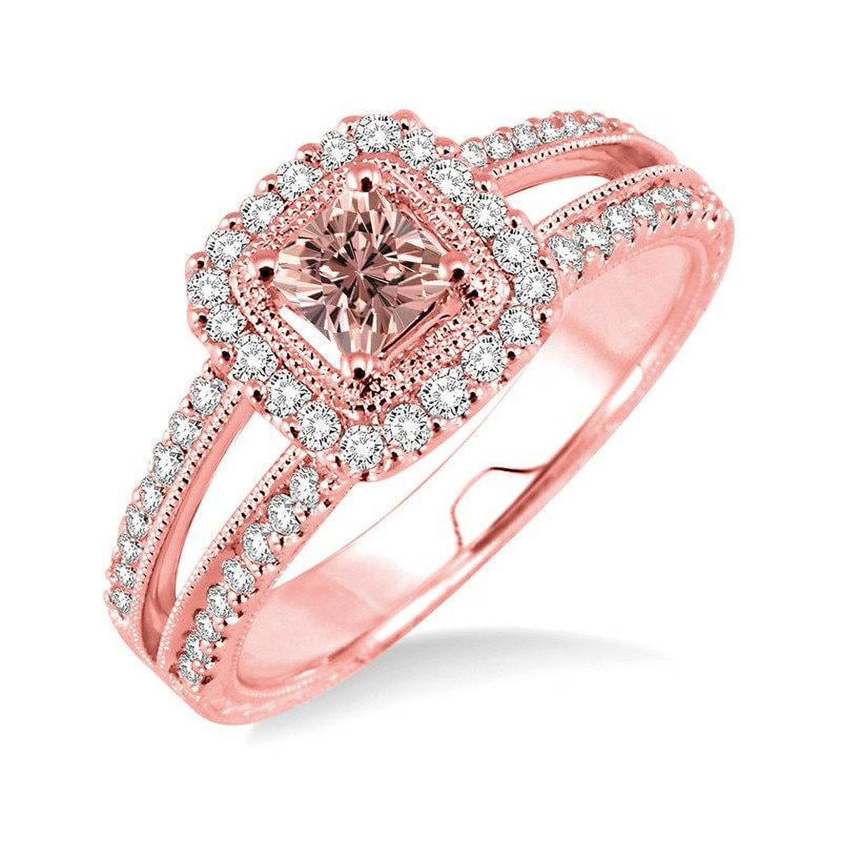 14K Rose Gold Morganite And Diamond Moissanite Engagement Ring T178