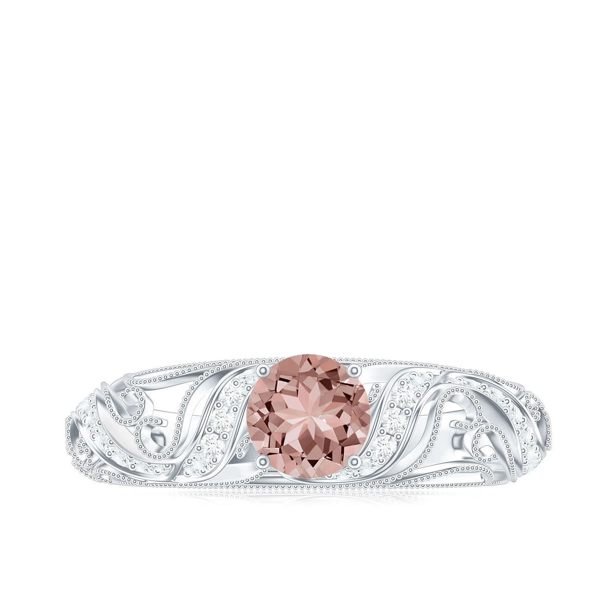 Morganite and Diamond Vintage Engagement Ring, 925 Sterling Silver R43868
