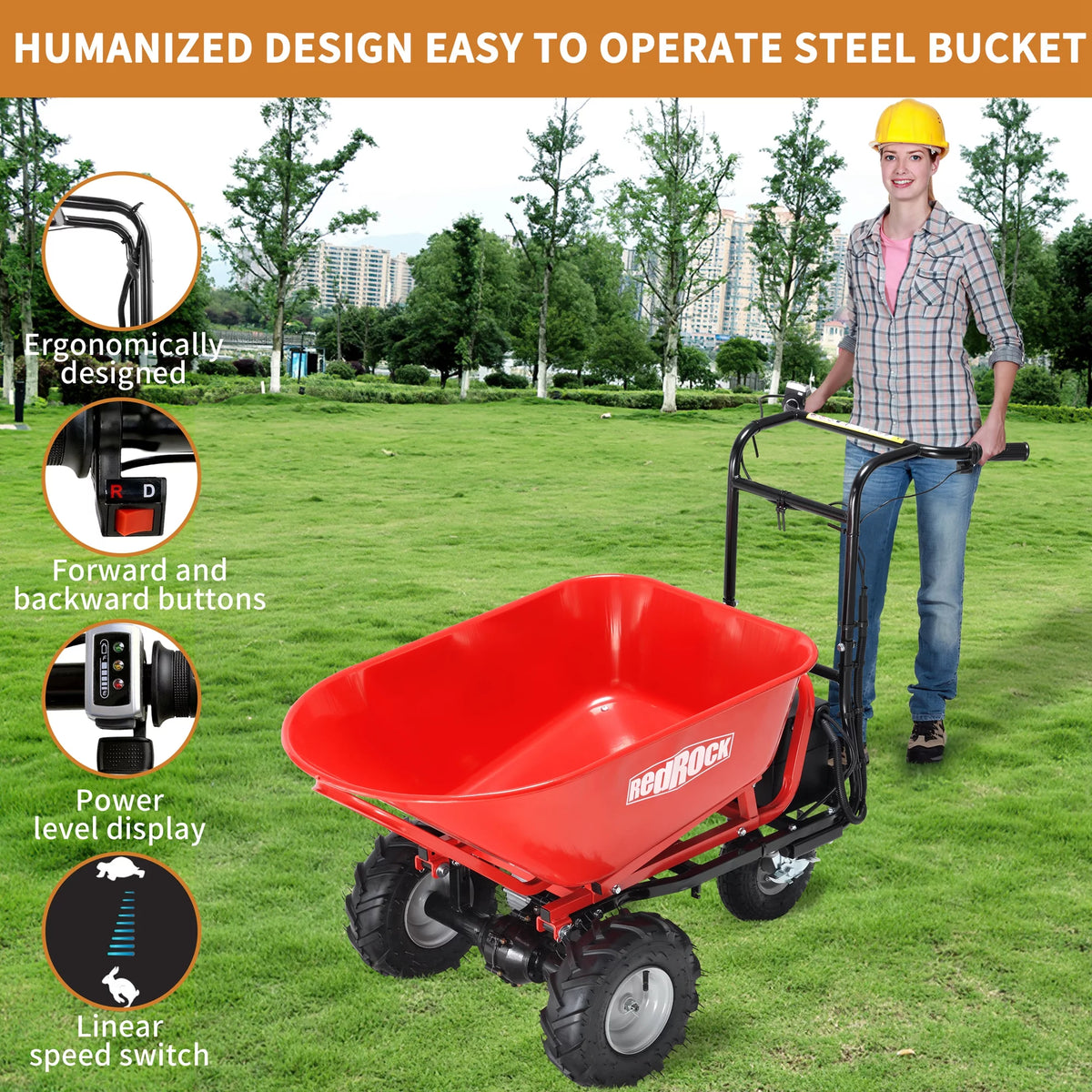 48V28Ah 500W Steel Electric Wheelbarrow Utility Cart L26530