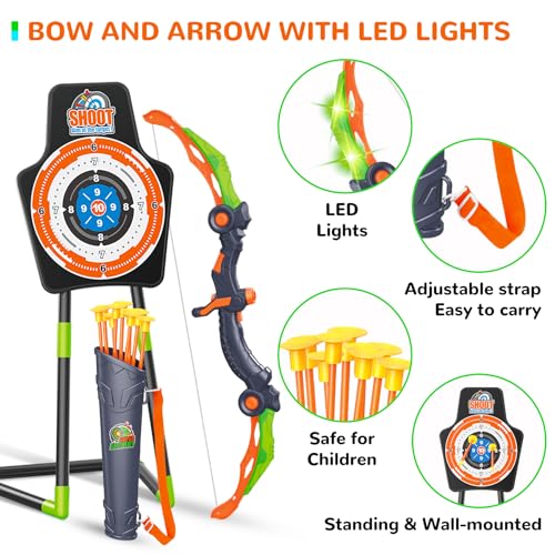 2 Pack LED Light Up Bow and Arrow Toy with 20 Suction Cup Arrows P146253