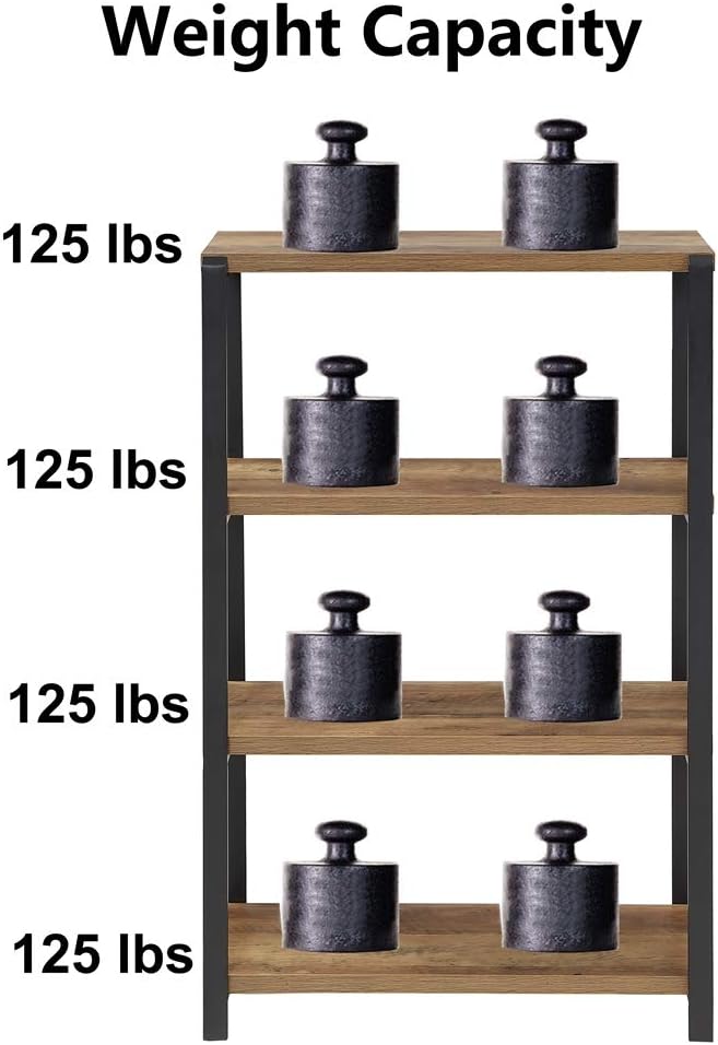 Rustic Oak 4 Tier Metal and Wood Bookshelf R3550