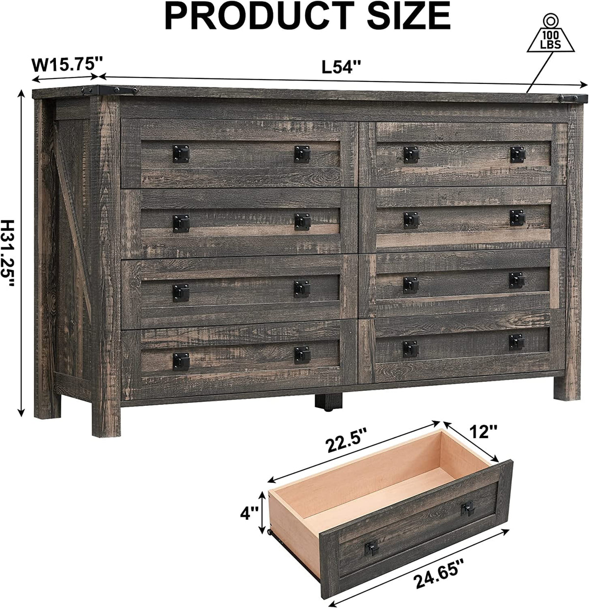 5 Drawer Wood Rustic Dresser Y409177