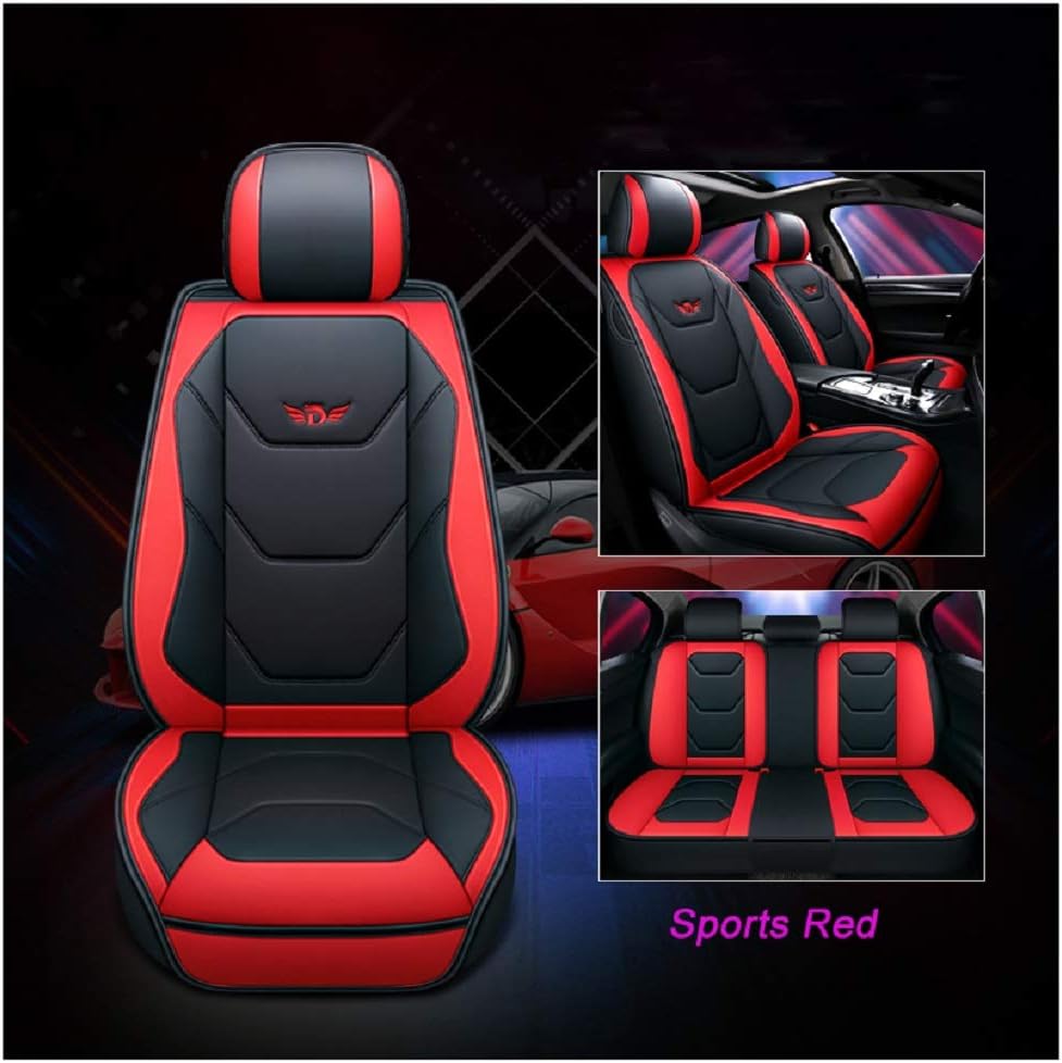 Sports Red PU Leather Car Seat Covers 5 Seats Full Set Y746