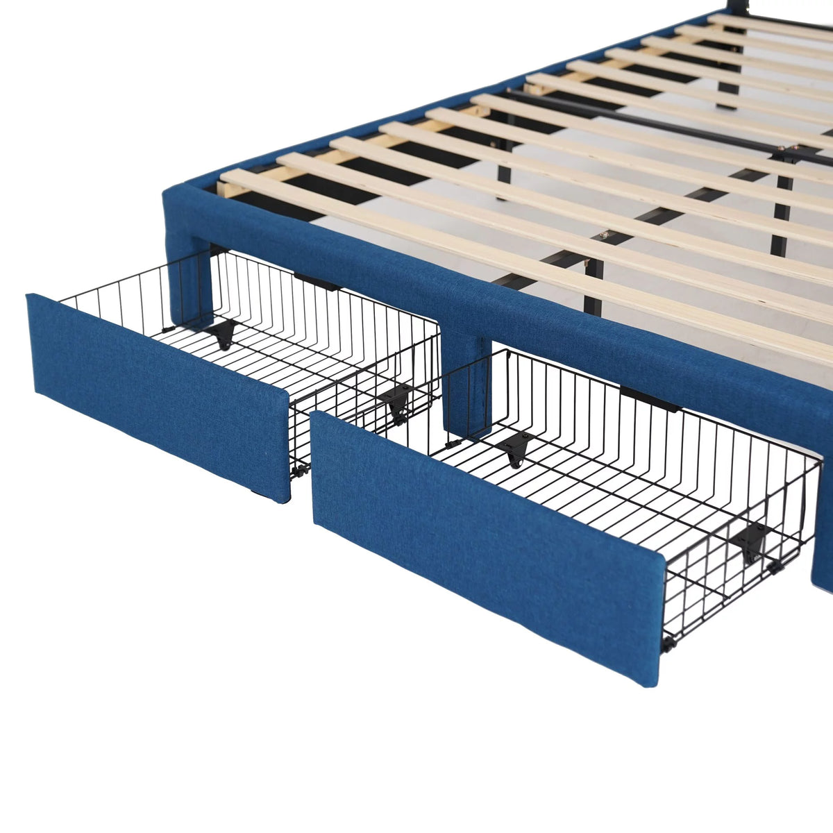 Queen Size Wood Bed Frame with Headboard Blue V773683