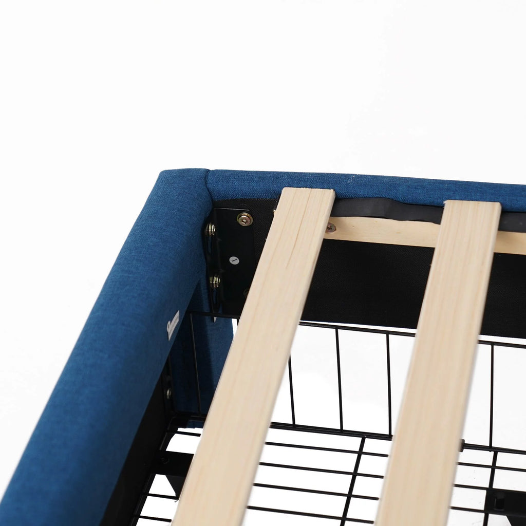 Queen Size Wood Bed Frame with Headboard Blue V773683