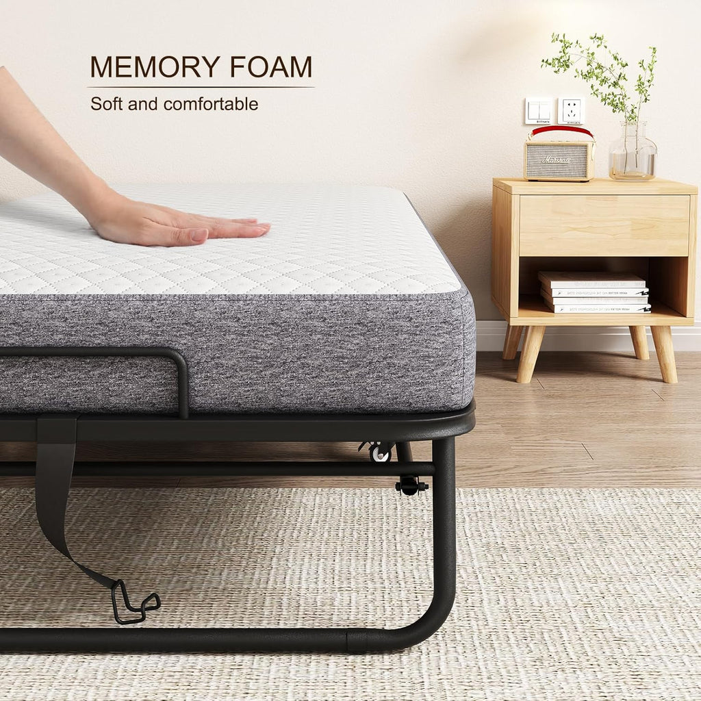 Folding Bed with Memory Foam Mattress on Wheels O1415