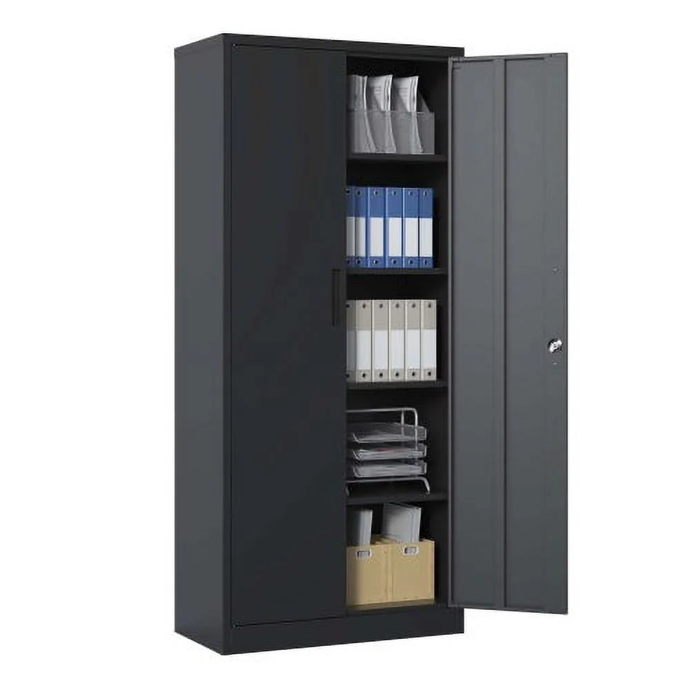 72" Black Metal Steel Storage Cabinet with Doors and 4 Shelves H2621