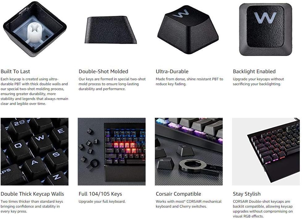 Black Pbt Double-Shot Keycaps Full 104 Keyset for Mechanical Keyboards X4144