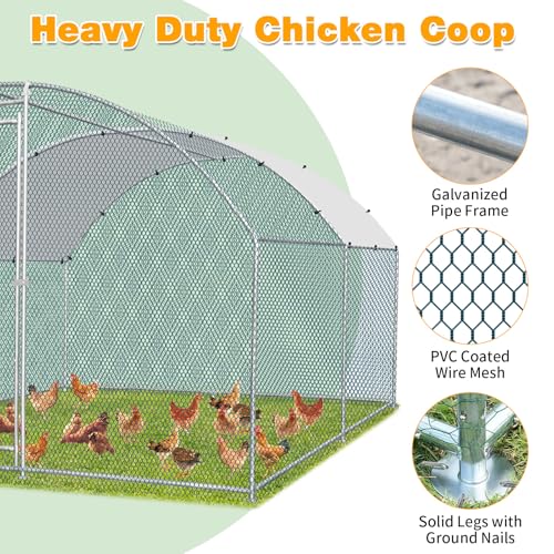 13×10FT Walk-in Galvanized Metal Chicken Coop with Waterproof Anti-UV Cover H358406
