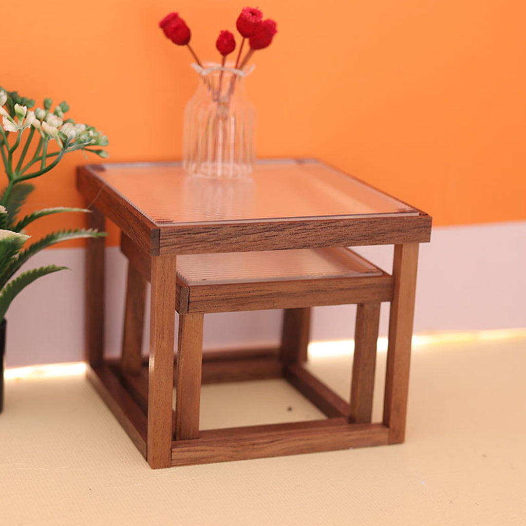Mini Table Acrylic Black Walnut Wood for Doll House U173946