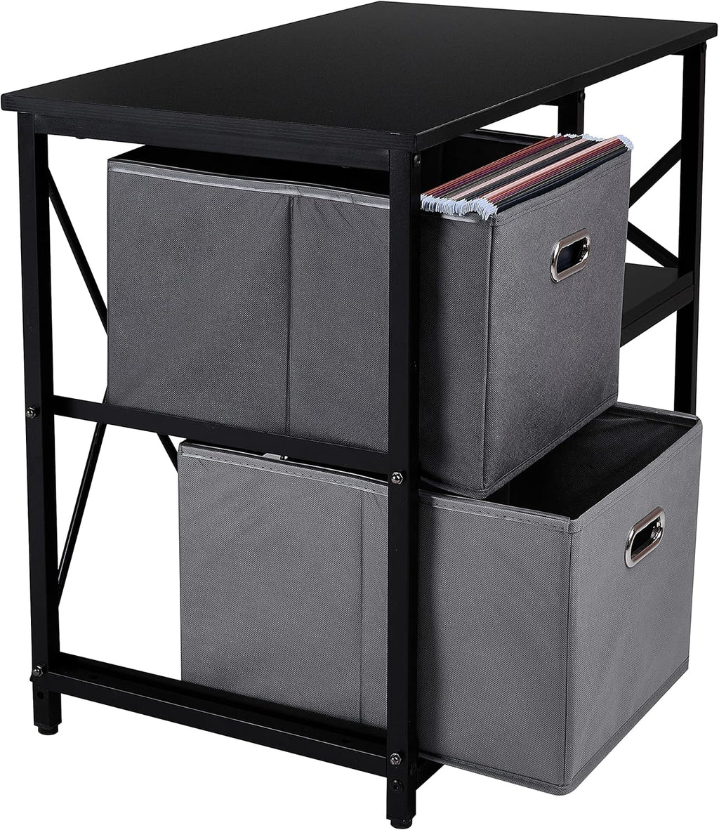 Black 2 Drawer Wooden Lateral File Cabinet with 2 Open Shelves V5949