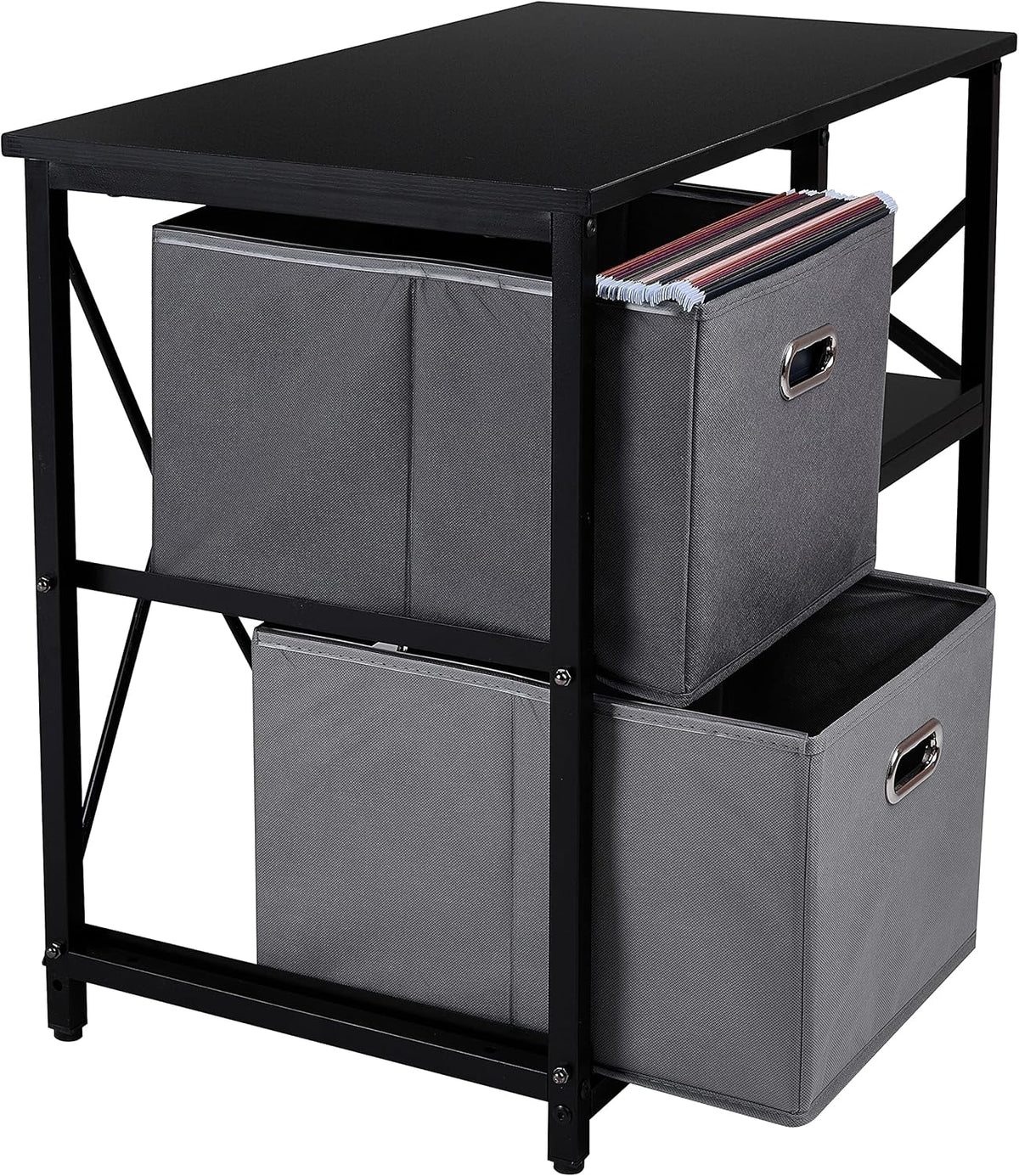Black 2 Drawer Wooden Lateral File Cabinet with 2 Open Shelves V5949