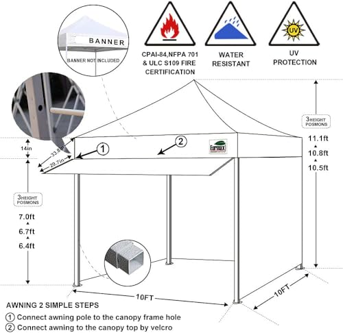 10 x 10 Pop up Canopy Tent with 4 Removable Sidewalls and Roller Bag White U934