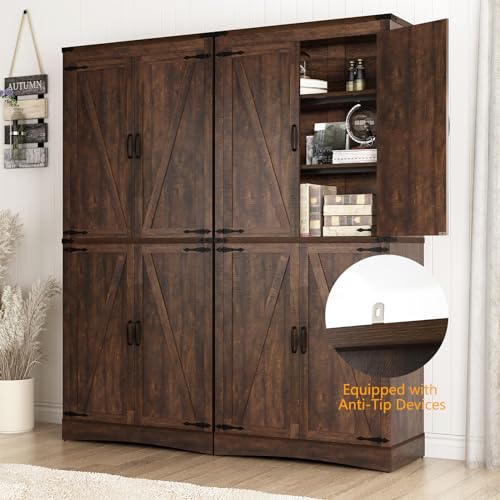 71" Tall Kitchen Pantry Storage Cabinet with 4 Barn Doors M649