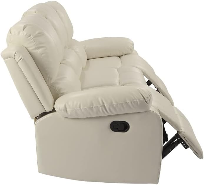Beige Air Leather Double Recliner Loveseat with Console L31141