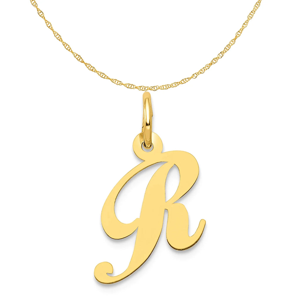 14K Yellow Gold Letter R Initial Pendant Charm with 18'' Rope Chain Necklace Y700789