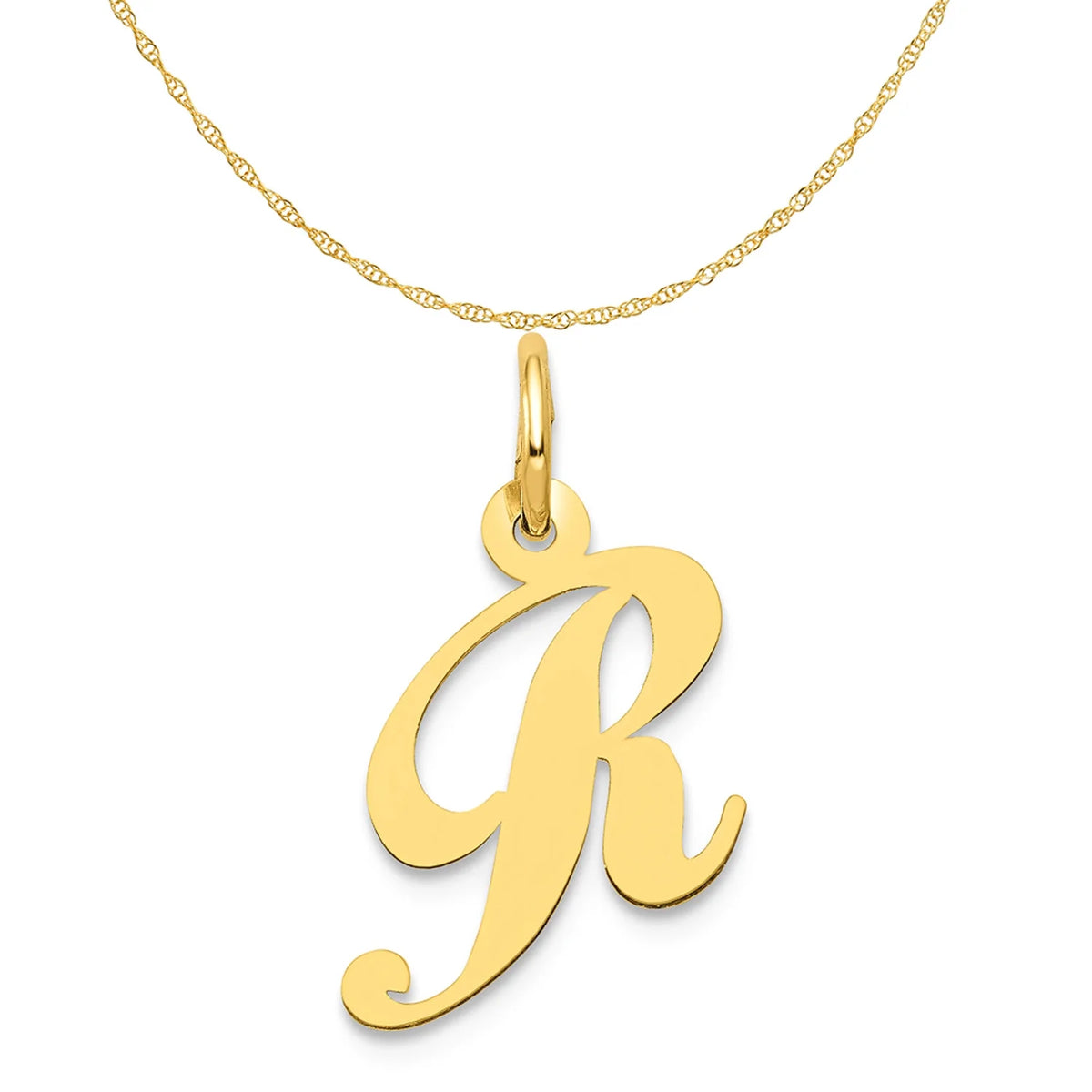 14K Yellow Gold Letter R Initial Pendant Charm with 18'' Rope Chain Necklace Y700789