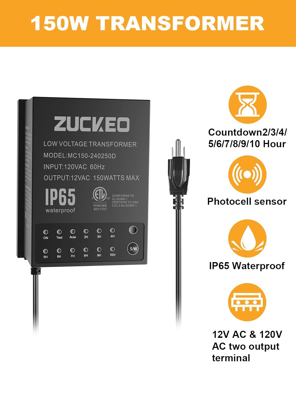 150W Low Voltage Landscape Lighting Transformer with Timer and Light Sensor E178