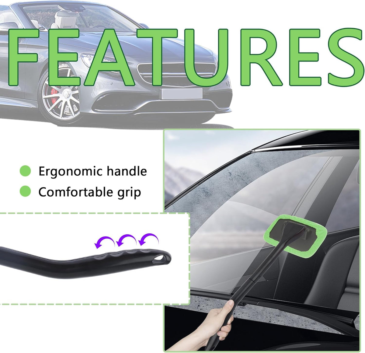 Microfiber Car Window Cleaner Tool Kit with 4PCS Reusable Cloth Cover Y7559