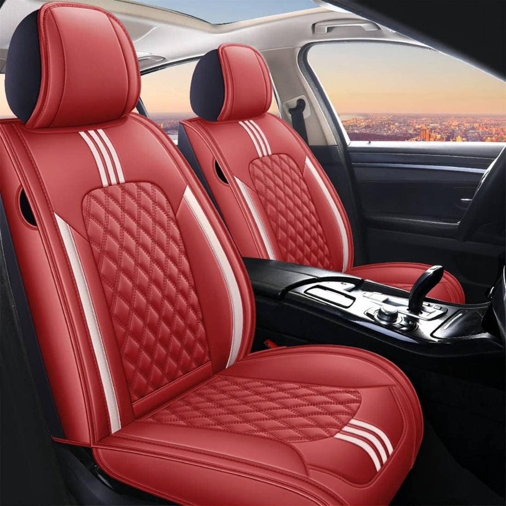 Black-red Leather Universal Car Seat Covers Full Set Q23207
